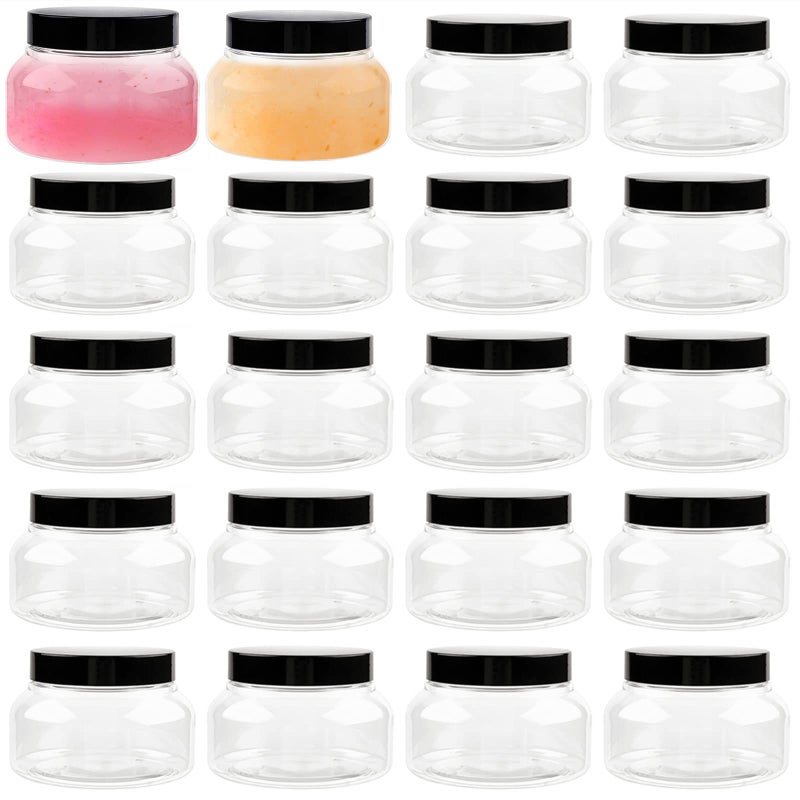 TUZAZO 8 Oz Plastic Container Tuscany Jars with Lids BPA Free, 24 Pack Empty Round Clear Cosmetic Containers Body Butter Jars for Lotion, Cream, Gel, Sugar Scrub - Image 1